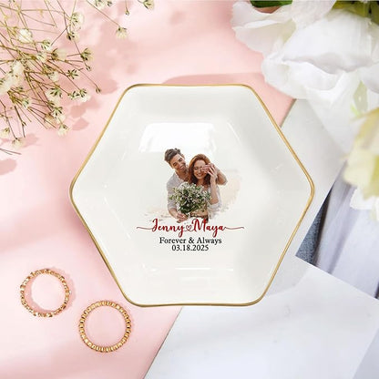Personalized Photo Wedding Ring Dish Gifts for Couples, Married Jewelry Tray Ring Holder, Wedding Gifts for Women Newlywed Future Bride To be, Anniversary Engaged Gift for Mr Mrs Wife Husband