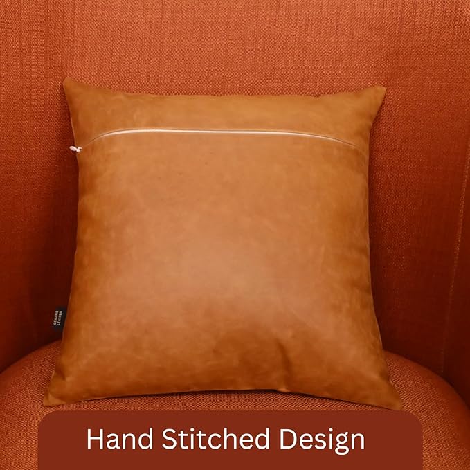 LL LEATHER LOVERS Genuine Lambskin Leather Pillow Cover, 20x20 Inch Case for Lumbar Throw Couch Pillows, Thick & Soft Cushion Covers for Sofa Bed Home Décor (Caramel Brown Pack of 1)