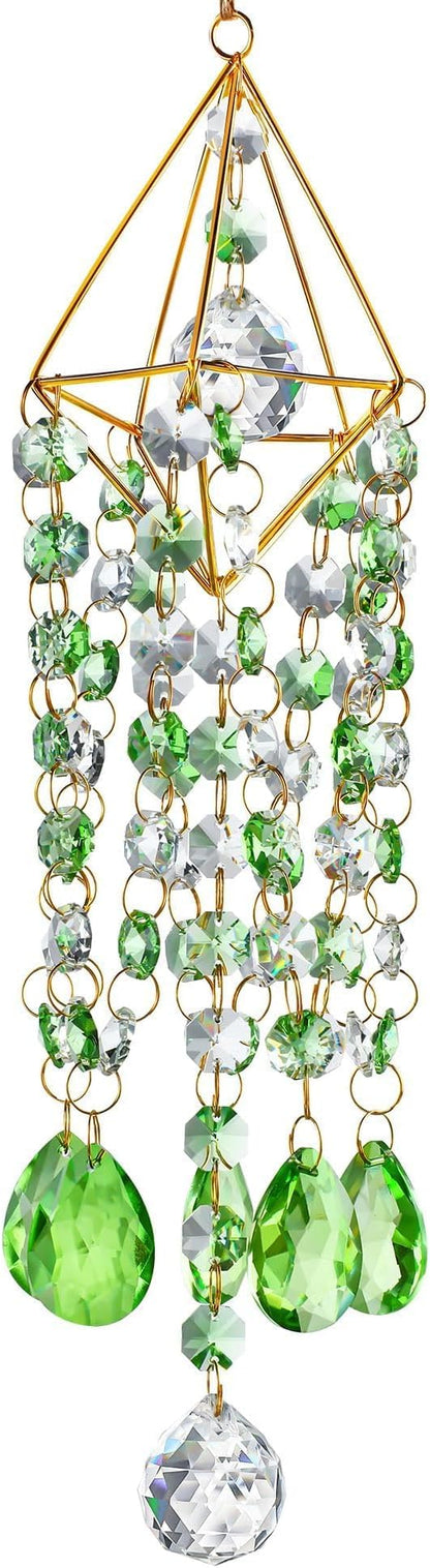 HDCRYSTALGIFTS Crystal Suncatcher Glass Wind Chimes Style Sun Catchers Indoor Window Rainbow Prisms Suncatcher for Window Hanging Home Garden Decor (21.5inch,Green)