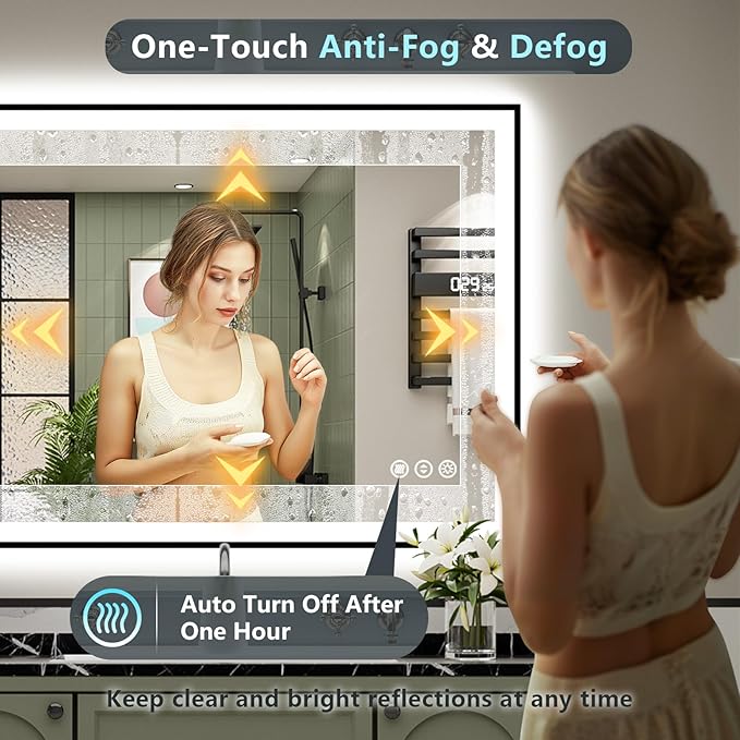 40x36 Black Framed LED Bathroom Mirror with Lights, Backlit + Front Lit, Anti-Fog Lighted Vanity Mirror for Bathroom Wall with 3 Colors, Dimmable, Memory, Tempered Glass, Horizontal/Vertical