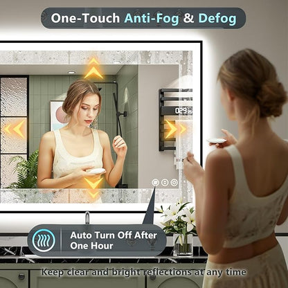 40x36 Black Framed LED Bathroom Mirror with Lights, Backlit + Front Lit, Anti-Fog Lighted Vanity Mirror for Bathroom Wall with 3 Colors, Dimmable, Memory, Tempered Glass, Horizontal/Vertical