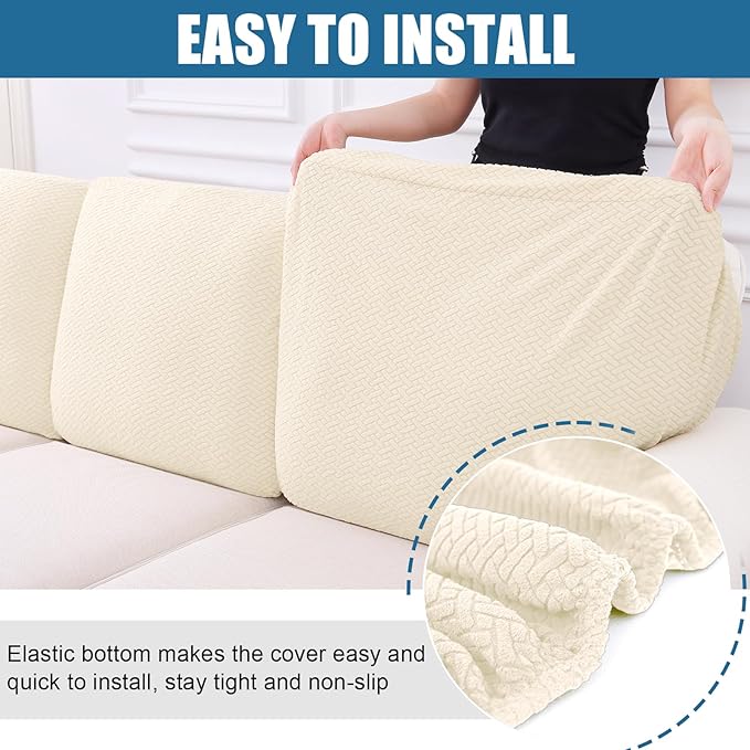 Smiry Waterproof Couch Cushion Covers, Stretch Jacquard Thick Sofa Cushion Covers, Washable Seat Slipcover Elastic Furniture Protector for Pets, Kid (Back Cover M, Beige)