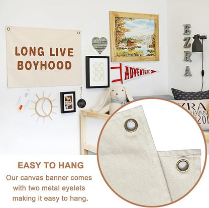 Canvas Banner Hanging Flag Banner for Nursery and Playroom Wall Décor for Kids Trendy Room Décor for Boys and Girls (Boyhood-brown)