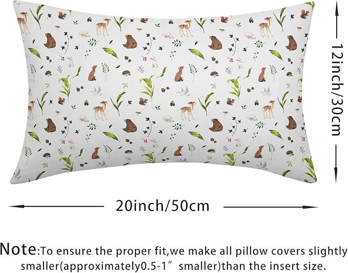 Neutral Spring Pillow Covers 12x20 Set of 2 Forest Throw Pillow Covers Rustic Pillowcase Linen Decoration Farmhouse Soft Decorative Plants Animals Cushion Case Couch for Indoor Outdoor Home Decor