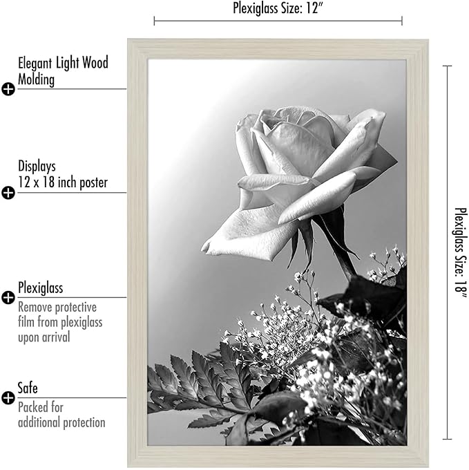Americanflat 12x18 Poster Frame with Polished Plexiglass - Wide Picture Frames Made of Engineered Wood for Vertical or Horizontal Wall Display - Epic Collection - Light Wood