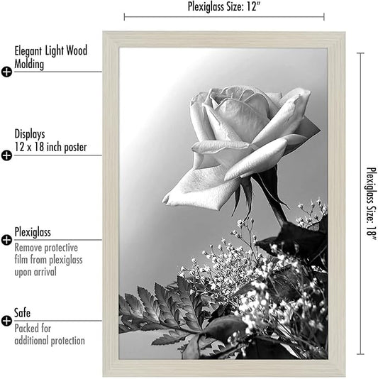 Americanflat 12x18 Poster Frame with Polished Plexiglass - Wide Picture Frames Made of Engineered Wood for Vertical or Horizontal Wall Display - Epic Collection - Light Wood
