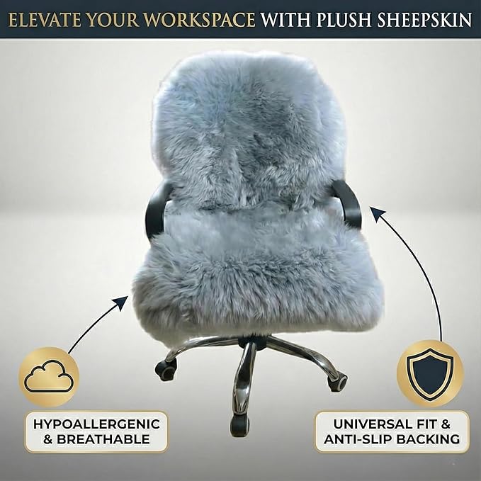 Woolous Gray Sheepskin Rug - Genuine New Zealand Natural Fluffy Area Rug, Real Sheep Skin Throw for Bedroom, Living Room or Chair Cover (Single Pelt, 2x3 ft, Gray)