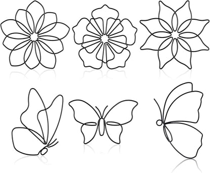Hotop 6 Pieces Metal Butterfly Wall Decor Metal Wall Art Heart Hanging Decorations Wire Flowers Decals Decor for Kitchen Bathroom Indoor Outdoor Wedding Birthday Party(Stylish,Black)
