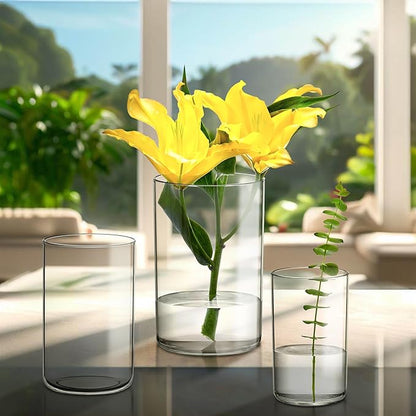 Amazing Abby Plastic Cylindrical Vases - 3-Piece Set, 6" + 8" + 9" (H)