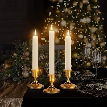 3 Pcs Brass Gold Taper Candle Holders, Vintage Metal Candlestick Holders Set for Dining Table, Wedding & Party Centerpiece Decor, Fits Standard Taper Candles, Mantel & Home Decorations
