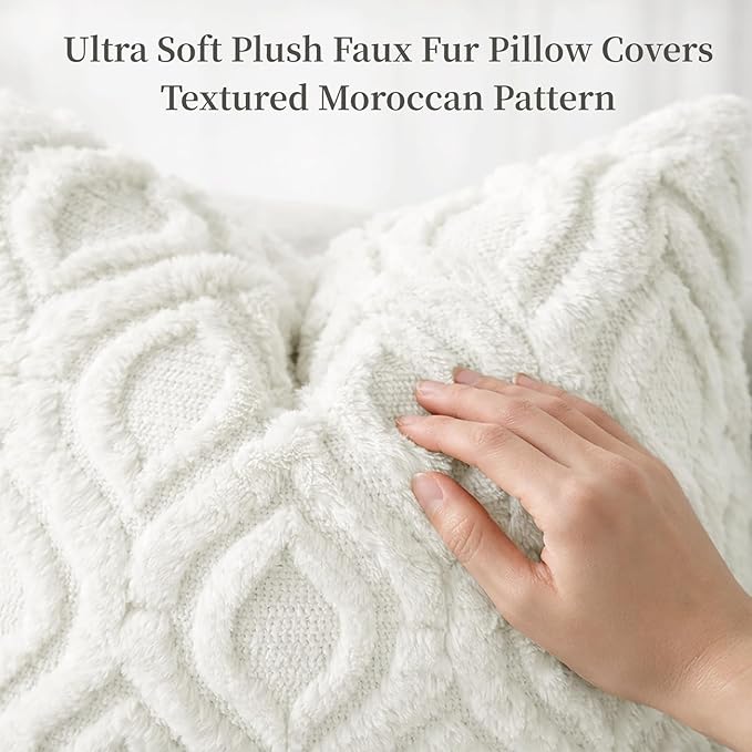 decorUhome Spring Euro Sham Throw Pillow Covers 22x22 Inch Set of 2, Soft Plush Faux Wool Cream Beige Solid Couch Pillow Covers, Accent Farmhouse Neutral Square Pillow Cases for Sofa Bed Living Room