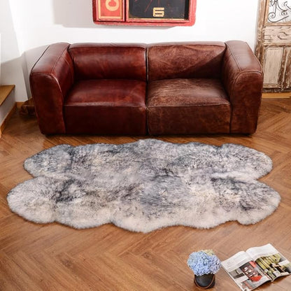Premium Genuine Fur Sheepskin Rug Real Australia Sheepskin Natural Luxury Fluffy Lambskin Fur Area Rug Seat Covers for Kids Bedroom Sofa Chair Cover (Gray Tip, 4ft x 6ft) …