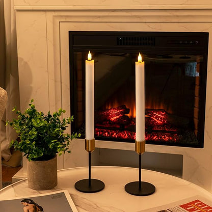 Homemory 2 Pcs White Flameless Taper Candles with Remote and Timer, Real Wax Made 9.6" Battery Operated Candle Stick Flickering, Led Taper Candles with Lifelike Flame for Indoor Home Decor