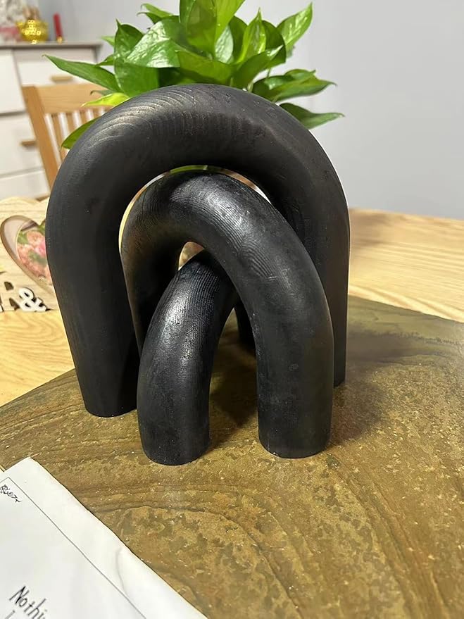 3Pcs Wood Arch Decor Accents - Home Book Table Decorative Rustic Arch Decor Modern Boho Minimalist Coffee Table Bookshelf Living Room Entryway Aesthetic Decorations Objects (Black)