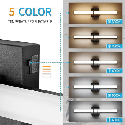 Modern Black Vanity Light Bar 24 Inch, 16W 5CCT Dimmable Bathroom Light Fixtures LED Wall Lighting Fixture