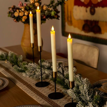 Homemory 2 Pcs Real Wax Made Flameless Taper Candles with Remote and Timer, 9.6" Ivory Battery Operated Candle Stick Flickering, Led Taper Candles with Lifelike Flame for Indoor Home Decor