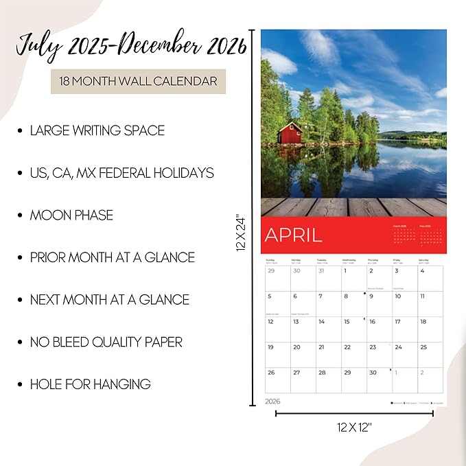2026 Seasons Wall Calendar | 12" x 24" Open | Giftable Nature Calendar 2026 | Thick & Sturdy Paper for Organizing & Planning | Pacific Waters Press (Seasons)