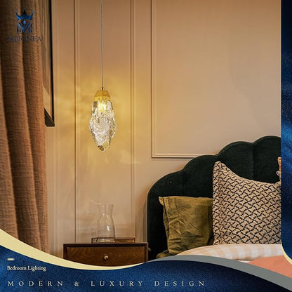 Gold Crystal Pendant Light, Modern Mini Hanging Ceiling Light with Prism K9 Crystals, LED Compatible Small Chandelier for Kitchen Island, Bathroom, Bedroom, Bar, Hallway, Foyer