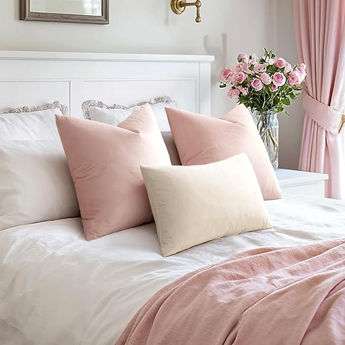 EMEMA Pack of 2 Velvet Throw Pillow Covers Decorative Square Pillowcase Soft Solid Cushion Case for Sofa Bedroom Chair Car 24x24 Inch Pink