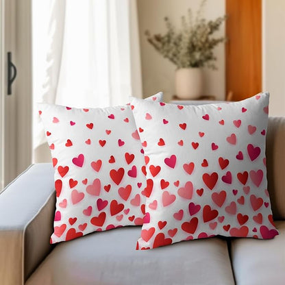 Valentines Day Pillow Covers 16x16 Set of 2 Red Pink Heart Throw Pillow Covers Love Pillowcase Linen Decoration Farmhouse Holiday Cozy Soft Cushion Case Couch for Indoor Outdoor Home Decor