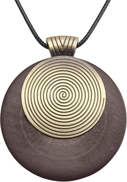 Leather Necklace for Women Boho Choker Necklace Long Cord Leather Pendant Bohemian Neckalce Vintage Alloy Pendant Leather Rope Necklace Wooden Necklaces for Women