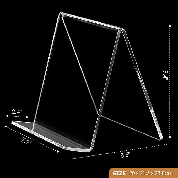 SANRUI 2 Pack 10 Inch Acrylic Book Display Stand, A4 Clear Easel Base Holder, Vinyl Record Display Rack for Home Office Album, CD, Magazine, Postcard, Picture, Plate, LP Cover, Artworks, Phone, Tablet