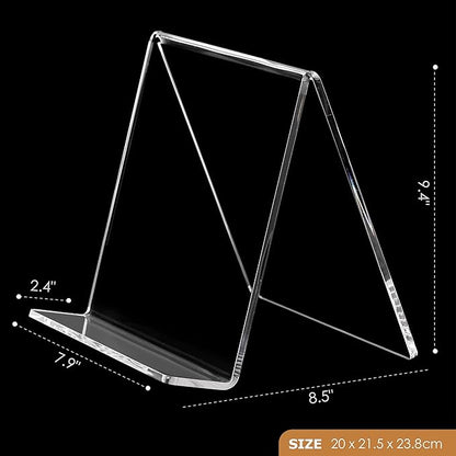 SANRUI 2 Pack 10 Inch Acrylic Book Display Stand, A4 Clear Easel Base Holder, Vinyl Record Display Rack for Home Office Album, CD, Magazine, Postcard, Picture, Plate, LP Cover, Artworks, Phone, Tablet