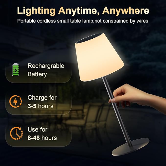 Solar Table Lamp Rechargeable Outdoor Solar Lamps with Light Sensor,Battery Operated Outdoor Lamps for Patio Waterproof,Dimmable Warm White and RGB LED Patio Lamp for Outside Terrace.