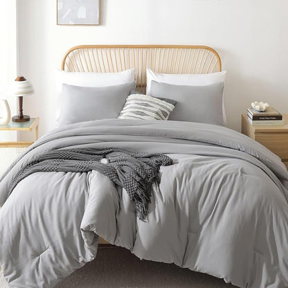 ROSGONIA Twin Comforter & Pillowcase Set, Lightweight Grey Bedding for College Girls & Boys