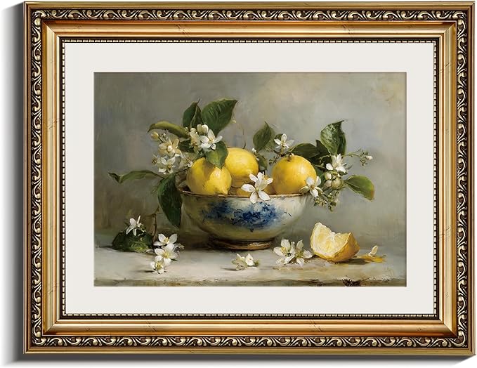 InSimSea Gold Framed Canvas Wall Art Room Decor Lemon Still Life Prints Art Vintage Kitchen Decor Rustic Farmhouse Artwork Picture for Dinning Living Room Bedroom