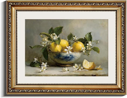 InSimSea Gold Framed Canvas Wall Art Room Decor Lemon Still Life Prints Art Vintage Kitchen Decor Rustic Farmhouse Artwork Picture for Dinning Living Room Bedroom