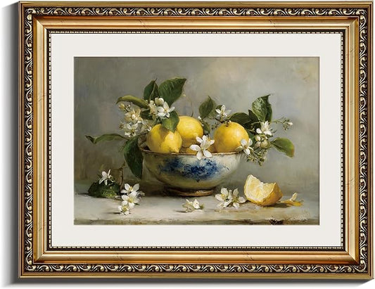 InSimSea Gold Framed Canvas Wall Art Room Decor Lemon Still Life Prints Art Vintage Kitchen Decor Rustic Farmhouse Artwork Picture for Dinning Living Room Bedroom
