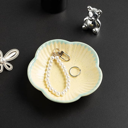 Flower Shape Ring Tray, Key Bowl, Ceramic Trinket Tray Decorative Jewelry Dish for Rings Necklace Earring Key Watch, Home Decoration for Friend Sister Mom