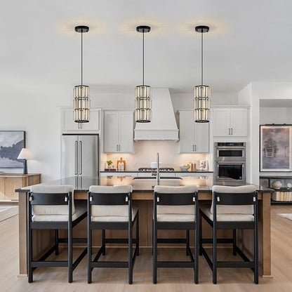 Black Pendant Lighting, Modern Crystal Mini Pendant Light Fixture, Adjustable 3-Pack Chandeliers for Kitchen Island, Dining Room, Bedroom