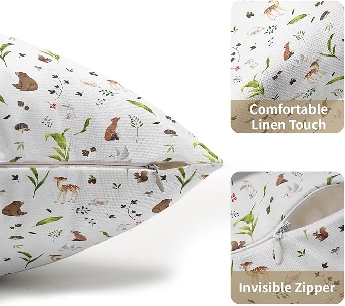 Neutral Spring Pillow Covers 12x20 Set of 2 Forest Throw Pillow Covers Rustic Pillowcase Linen Decoration Farmhouse Soft Decorative Plants Animals Cushion Case Couch for Indoor Outdoor Home Decor