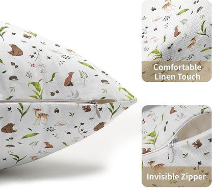 Neutral Spring Pillow Covers 12x20 Set of 2 Forest Throw Pillow Covers Rustic Pillowcase Linen Decoration Farmhouse Soft Decorative Plants Animals Cushion Case Couch for Indoor Outdoor Home Decor