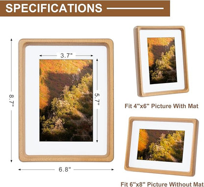 TEYCLZORE 6x8 Natural Wood Picture Frame, Handmade Beech Wood Photo Frame, Display 4x6 Picture with Mat or 6x8 Without Mat, Tabletop Display and Wall Hanging