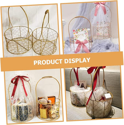 Flower Basket with Handle Decorative Iron Wire Storage Basket for Wedding Fruits Home Organization Stylish Round Design for Home Decor Present Giving