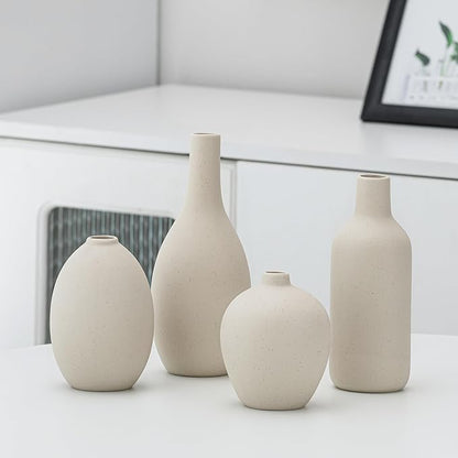 Beige Ceramic Vase Set of 4,Modern Farmhouse Decorative Vases for Entryway Mantel Centerpiece Bookshelf Console Table