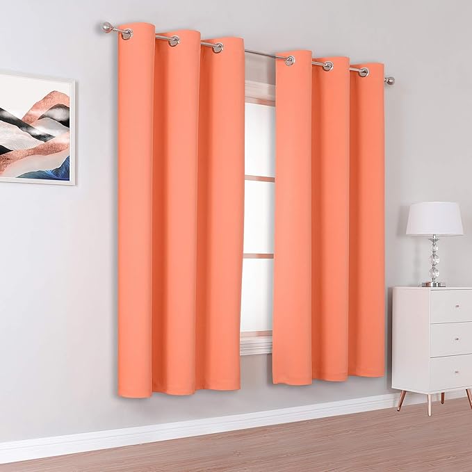 DUALIFE Light Coral Blackout Curtain Panels for Bedroom 45 Inch Length 2 Panels Set Solid Thermal Insulated Room Darkening Curtains with Grommet 38 W x 45 L Inch Salmon Coral Color