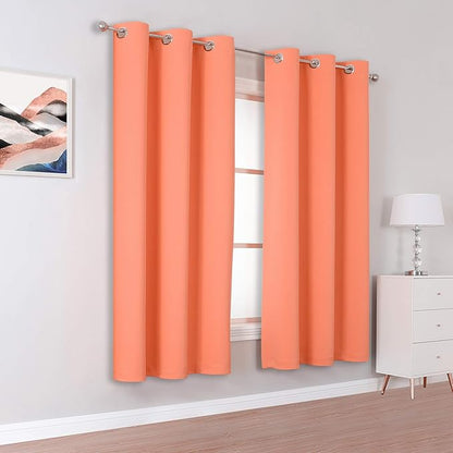DUALIFE Light Coral Blackout Curtain Panels for Bedroom 45 Inch Length 2 Panels Set Solid Thermal Insulated Room Darkening Curtains with Grommet 38 W x 45 L Inch Salmon Coral Color