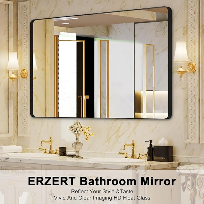 Bathroom Mirrors for Over Sink,60x36Inch Vanity Mirrors for Wall,Black Metal Frame Rectangle Mirrors for Bathroom Farmhouse,Restroom,Hangs Horizontally or Vertically