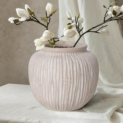 Oakrain Large Rustic Minimalist Vase, 9" Distressed Round Floor Vase for Home Decor, Farmhouse Centerpieces Planters for Living Room Indoor Outdoor Use, Vintage White