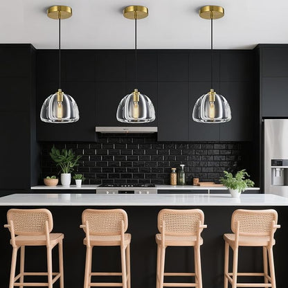 Modern Gold Pendant Lights Kitchen Island Ceiling Chandelier Indoor Crystal Hanging Light Fixtures for Dining Room Kitchen Living Room Bedroom（B-1Pack）