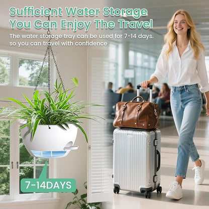 Set of 3-10 Inch Self Watering Hanging Planters for Indoor & Outdoor，Hanging Plant Pots with Drainage & Removable Tray, Hanging Pots for Ivy, Pothos Plant, Spider Plants, Ferns, Balcony & Patio, White