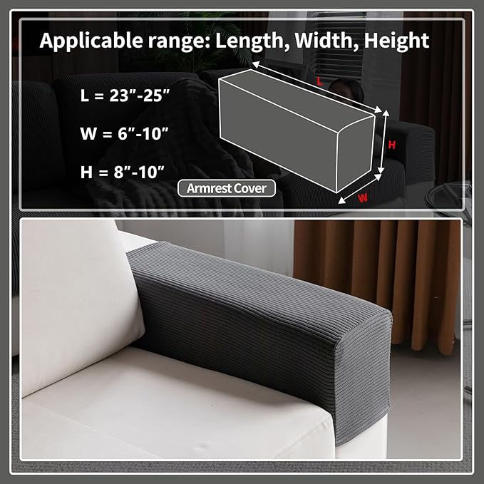 Sectional Couch Covers, Wear Resistant Stretch Sofa Covers Washable Soft Couch Cushion Covers Anti Slip Furniture Protector Sofa Slipcovers for Pets (1 Piece Armrest Sofa Cover, Dark Gray)
