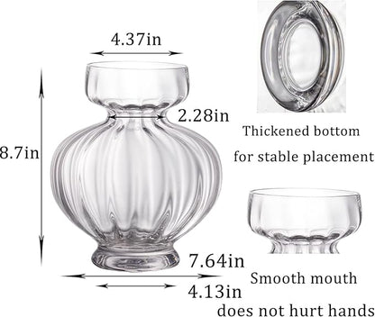 Large Glass Vases for Centerpieces Wide Big Ribbed Vase Hyacinth Bulb Avocado Clear Vases for Table Decorations Modern Thickness for Wedding Home Living Room Decor 7.63'' Width x 8.66''Height