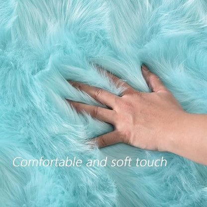 Latepis 5x7 Area Fluffy Faux Fur Rug Shag Sheepskin Light Blue Rugs for Living Room Teal Fuzzy Shaggy Rug for Bedroom Home Decor Rectangle
