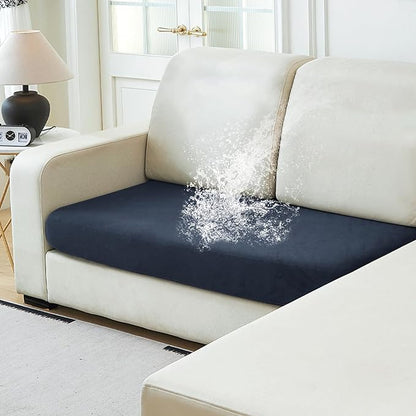 NAISI Waterproof Couch Cushion Covers Thick Velvet Fabric Washable Sofa Slipcovers 1 Piece Individual Sectional Couch Covers with Elastic Bottom(1 PC for 2-Seat Cushion or Loveseat,Navy)
