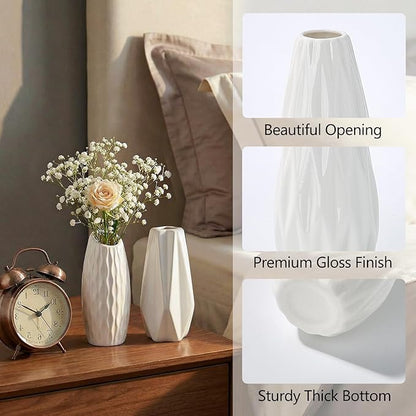 BEAHOT Ceramic Bud Vase Set of 12 - Glossy White Bud Vases: Unique Glazed Mini White Centerpiece for Flowers, Weddings, DIY Floral Decor - Boho & Modern Home Table Styling, Gift Ready
